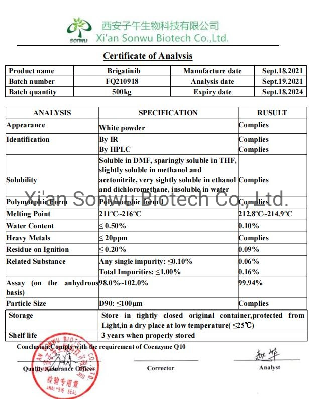 Sonwu Supply API Pharmaceutical Intermediate Brigatinib